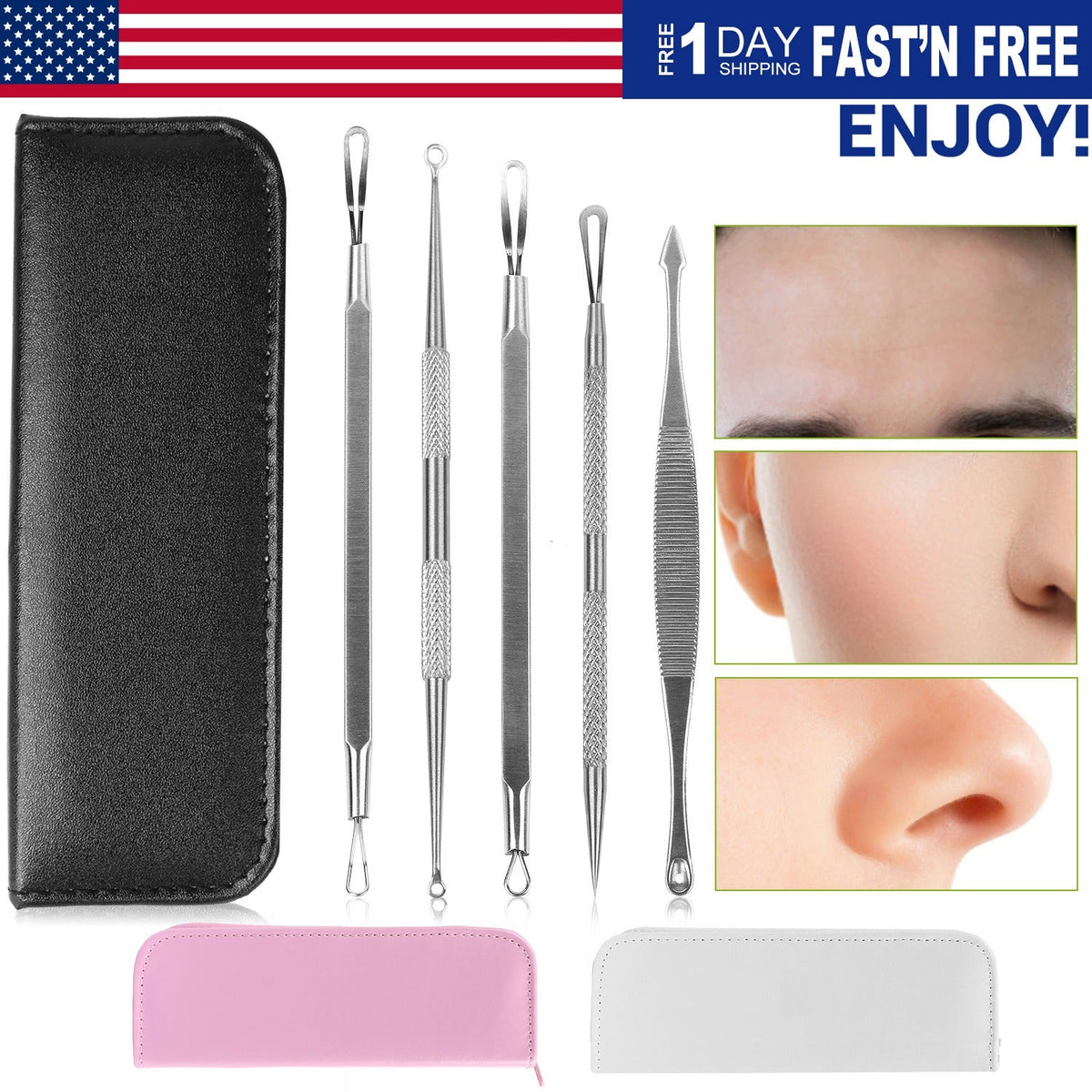 Blackhead Remover Kit – 5-Piece Stainless Steel Acne Tool Set