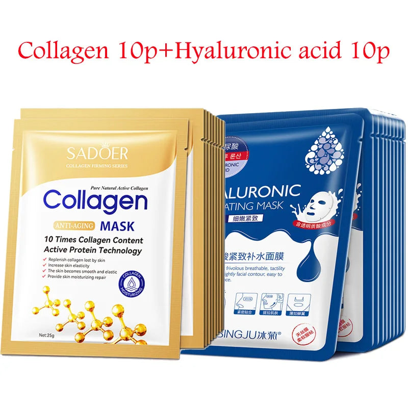 Korean Hydrating Face Mask – Hyaluronic Acid & Collagen 20pcs