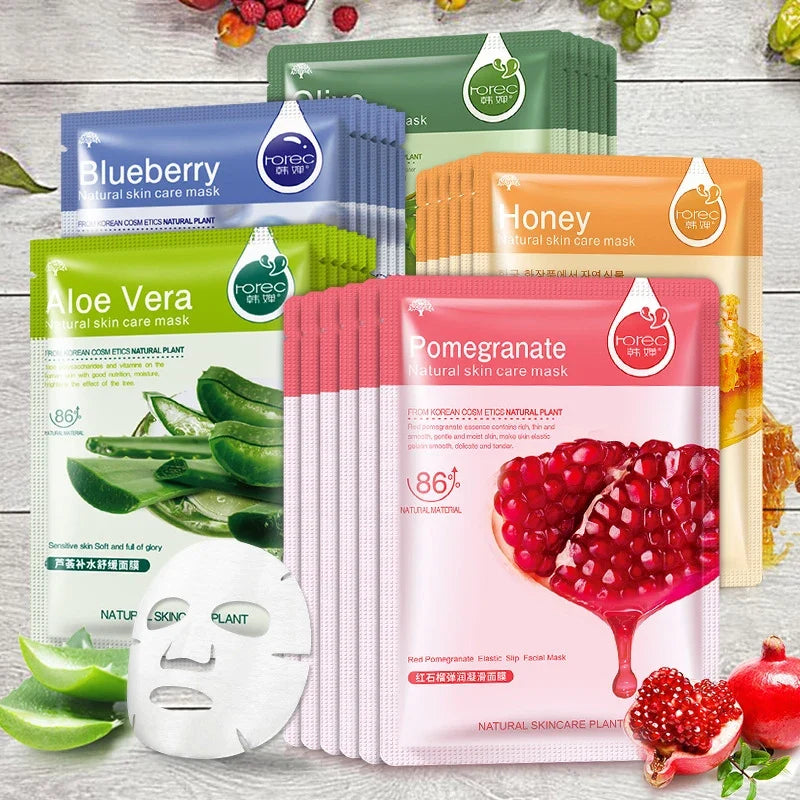 Korean Natural Plant Sheet Mask – Aloe & Fruit Anti-Aging 10pcs
